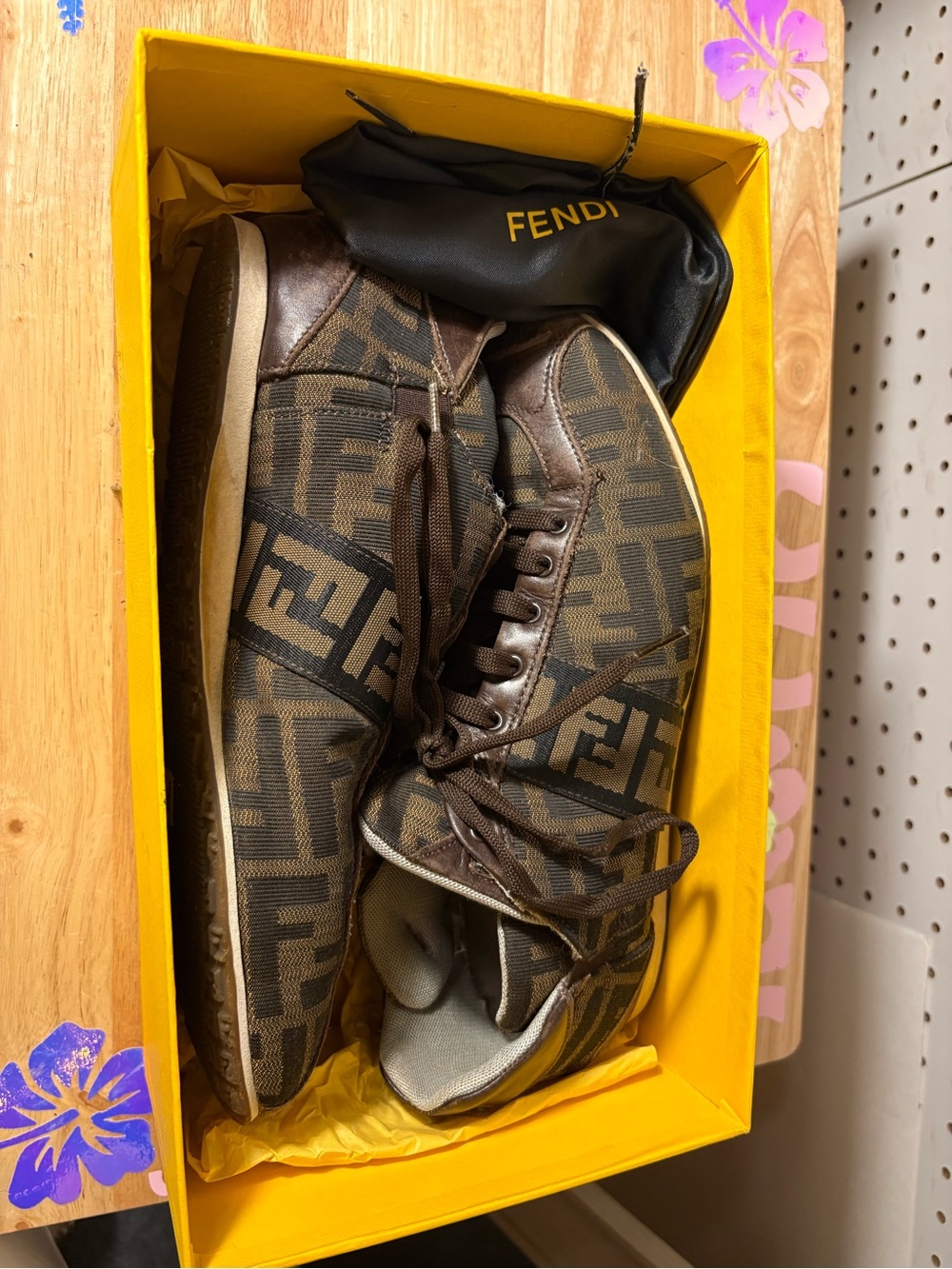 Fendi woman’s Brown FF Logo Low-Top Sneakers with Dark Brown Accents